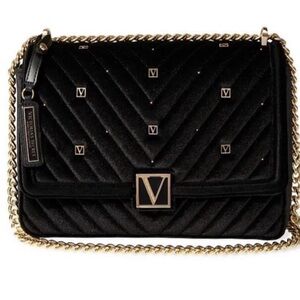 The Victoria Mini Crossbody Bag V-
Quilt Black Velvet with Gold Chain